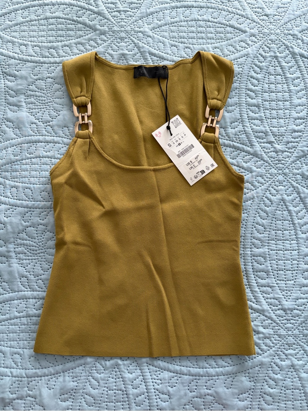 Zara Olive Green Tank Top with Ring-Detail Straps